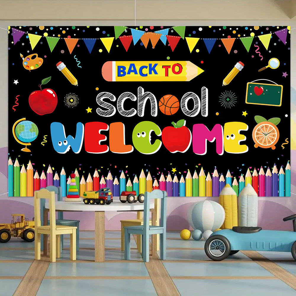 New Back to School Season Outdoor Curtain Black School Season Photo Banner Outdoor Patio Background Decoration
