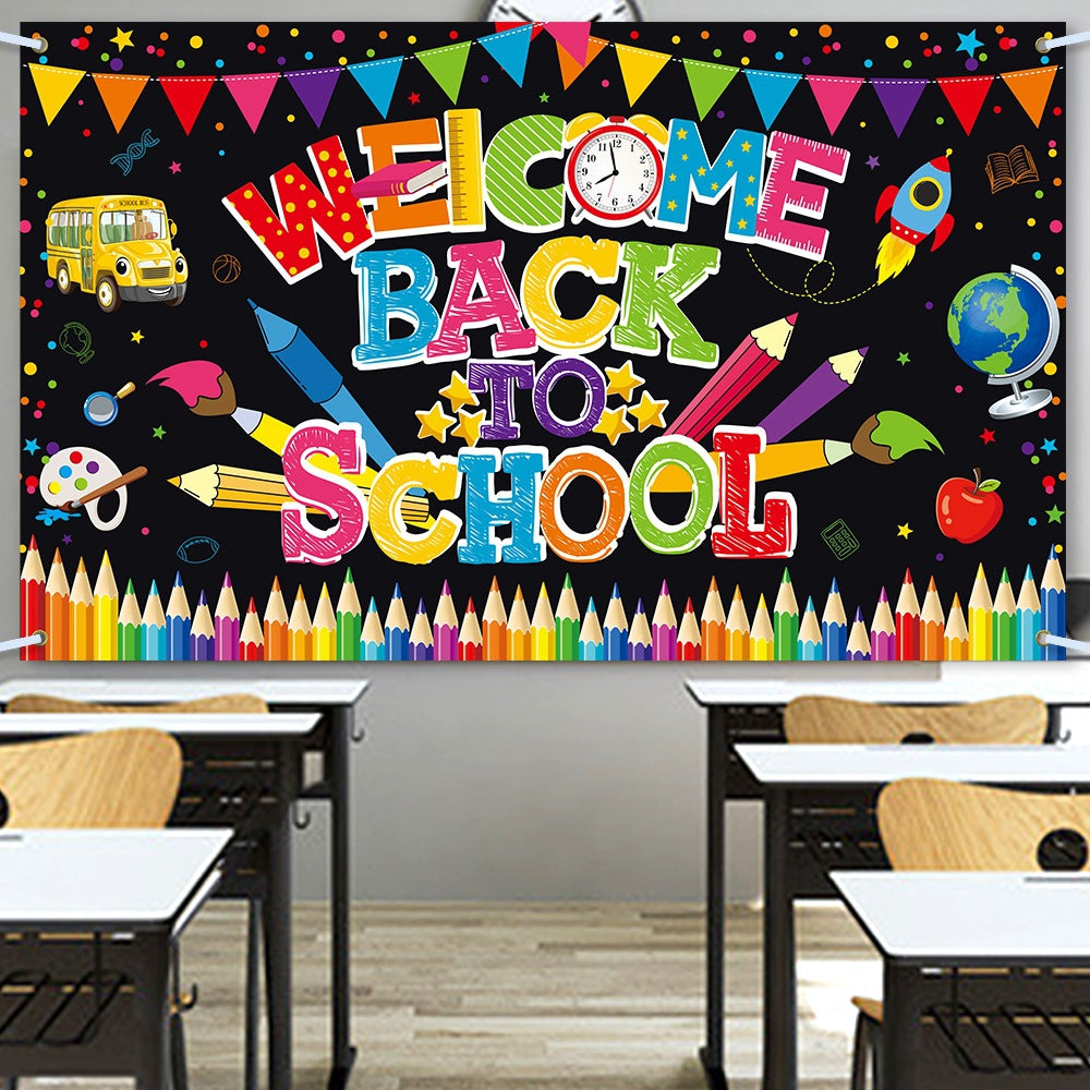 New School Season Decoration Backdrop Back to School Theme Party Background Decoration Supplies School Season Banner