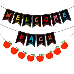 School Season Back to School Season Party Decoration Red Apple Pull Flower Colorful WELCOME BACK Pull Flag