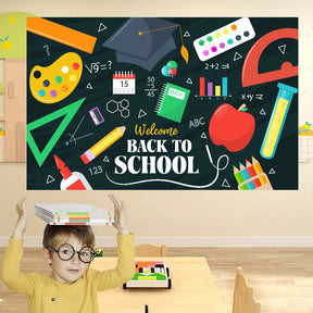 New Back to School Season Outdoor Curtain Black School Season Photo Banner Outdoor Patio Background Decoration