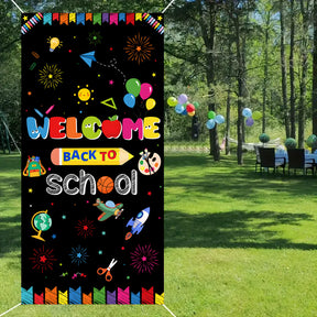 New Back to School Season Outdoor Curtain Black School Season Photo Banner Outdoor Patio Background Decoration