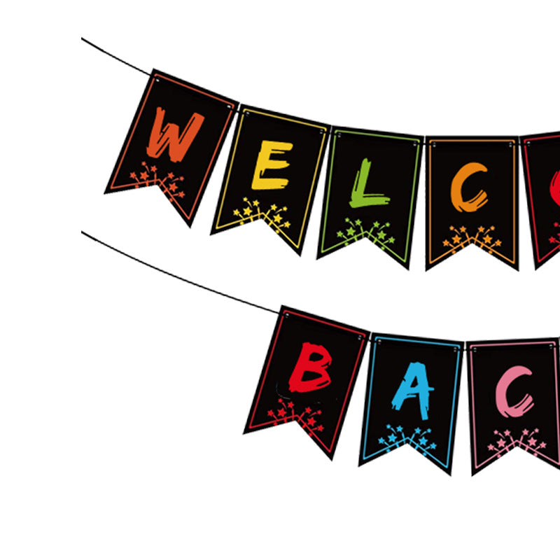 School Season Back to School Season Party Decoration Red Apple Pull Flower Colorful WELCOME BACK Pull Flag