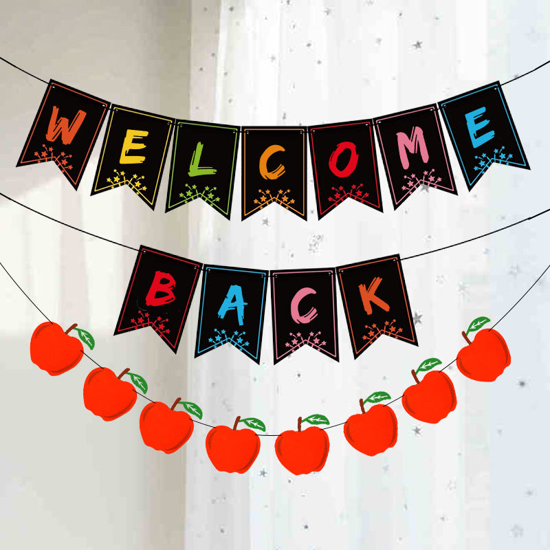 School Season Back to School Season Party Decoration Red Apple Pull Flower Colorful WELCOME BACK Pull Flag
