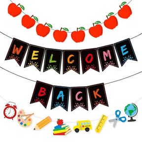 School Season Back to School Season Party Decoration Red Apple Pull Flower Colorful WELCOME BACK Pull Flag