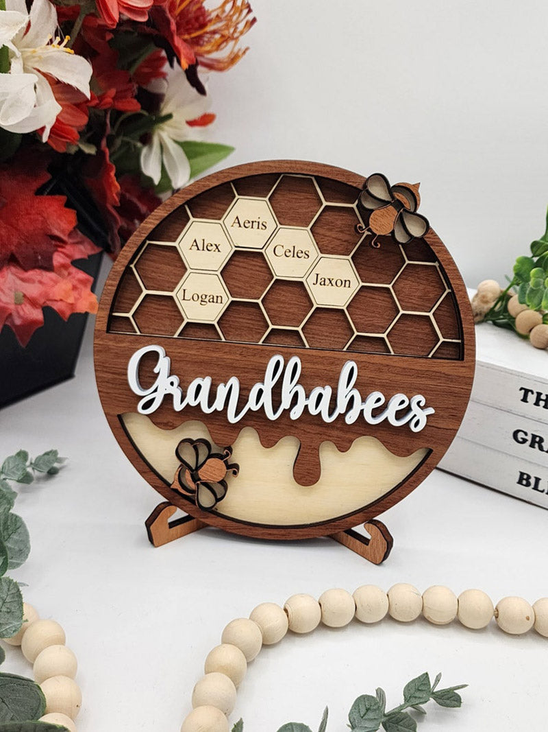 Personalized Bee Hive Family Tree Plaque, Custom Bee Family Gift For Grandma Grandbabees Sign