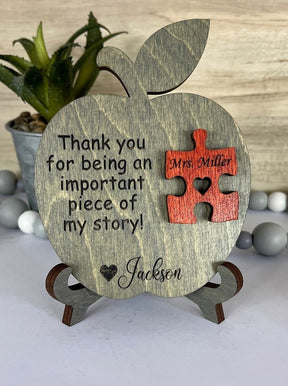 Teacher Gift, Apple, Puzzle Piece, Desktop Size, Personalized Teacher Gift