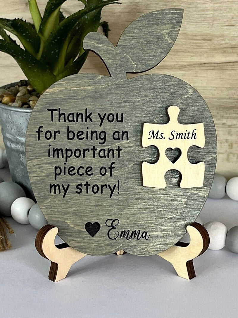 Teacher Gift, Apple, Puzzle Piece, Desktop Size, Personalized Teacher Gift