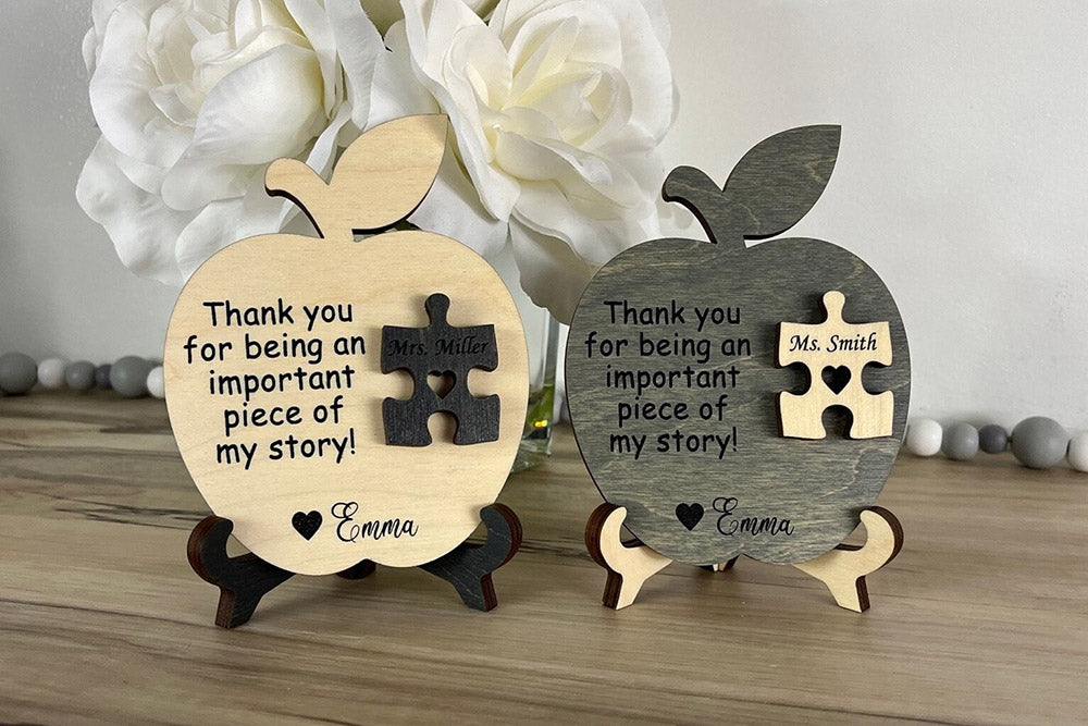 Teacher Gift, Apple, Puzzle Piece, Desktop Size, Personalized Teacher Gift