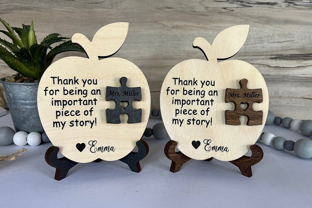 Teacher Gift, Apple, Puzzle Piece, Desktop Size, Personalized Teacher Gift