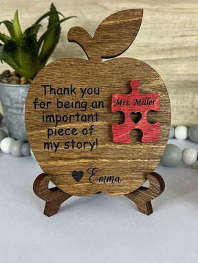 Teacher Gift, Apple, Puzzle Piece, Desktop Size, Personalized Teacher Gift