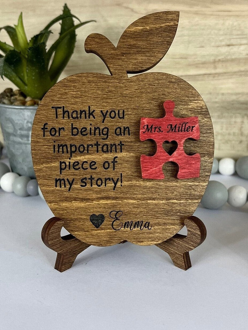 Teacher Gift, Apple, Puzzle Piece, Desktop Size, Personalized Teacher Gift