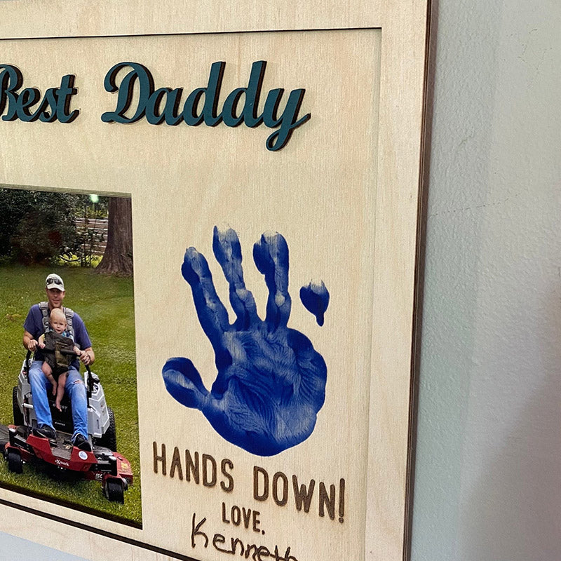 Best Daddy Hands Down wood photo frame for 4x6 photo, do-it-yourself child’s handprint, gift for dad