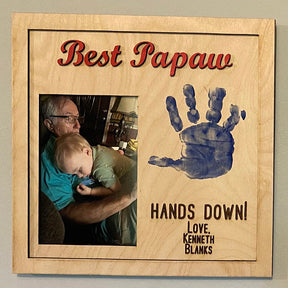 Best Daddy Hands Down wood photo frame for 4x6 photo, do-it-yourself child’s handprint, gift for dad