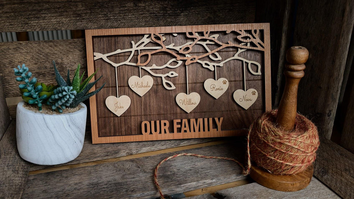 Family Tree Wood Frame - Fully Customized Grandma Gift, Mom Gift, Adoption Gift